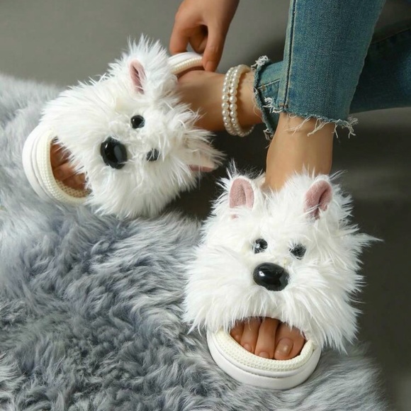 Cloud Shoes - Dog Cloud Slides slippers puppy house shoes plush fur women’s teen’s 7 7.5 white
